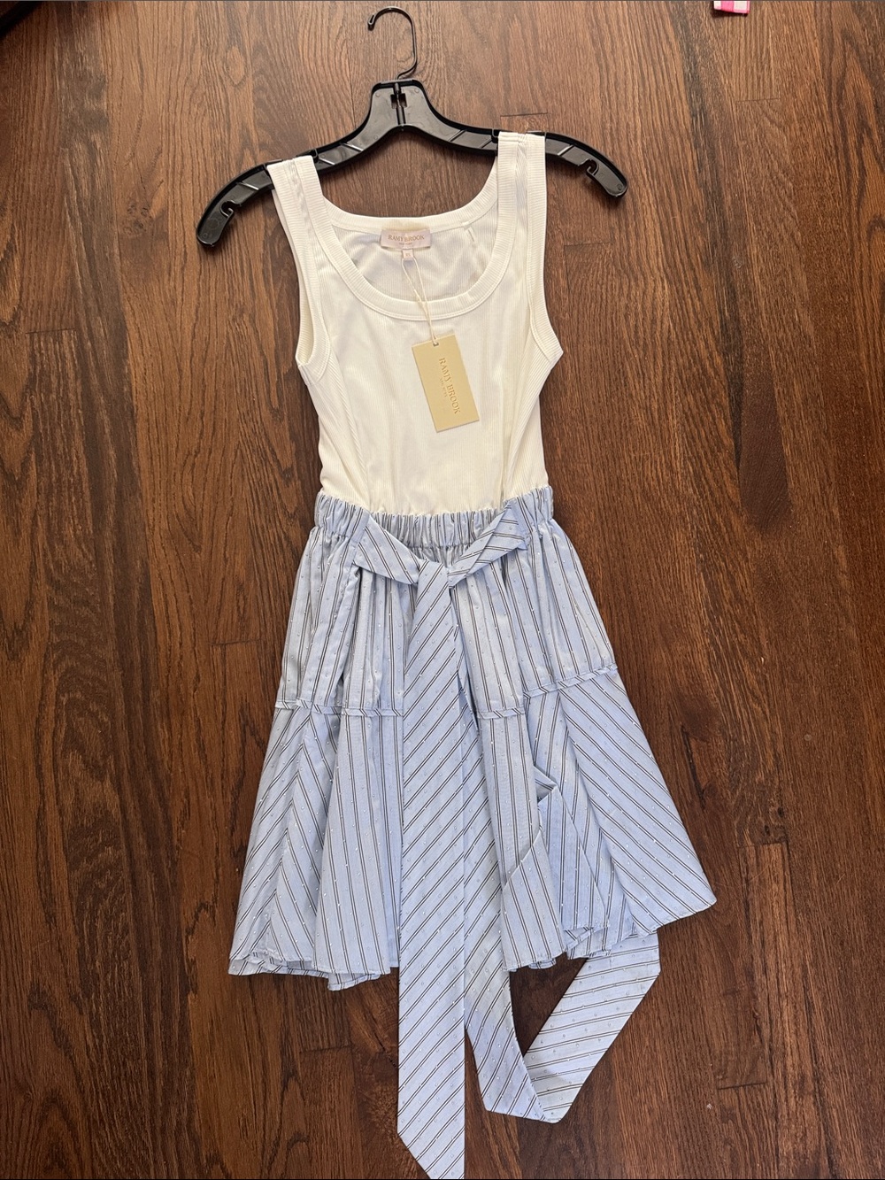 White with Light Blue Striped Dress